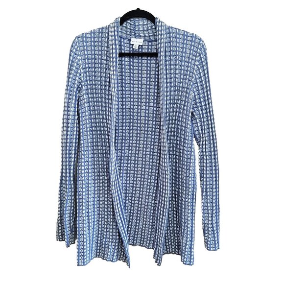 Kim Rogers Woman’s Blue Patterned Light Open Front Sweater Cardigan Size Medium - Picture 1 of 4